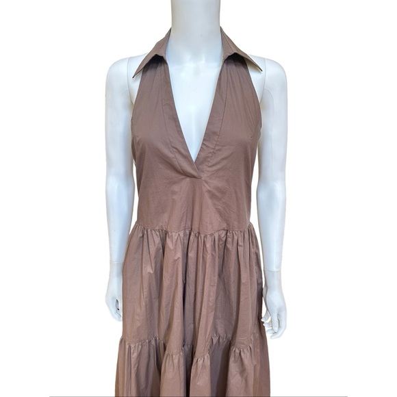 Nicholas Halo Collared Halter Neck Tiered Midi Dress in Mocha, NWT, 0 - Picture 5 of 16